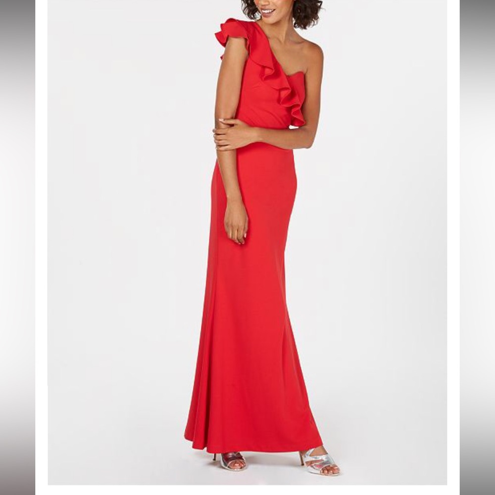 Beautiful Calvin Klein One Shoulder Ruffle Sleeve Gown (only worn once)!